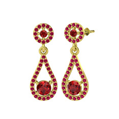 Montezuma Küpe - Garnet ve rodolit garnet 18 ayar altın küpe #3r16ce