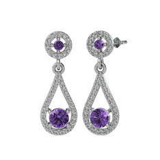 Montezuma Küpe - Ametist ve swarovski 14 ayar beyaz altın küpe #40jjnz