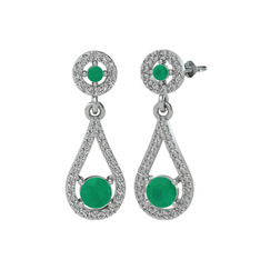 Montezuma Küpe - Kök zümrüt ve swarovski 14 ayar beyaz altın küpe #4dulw2