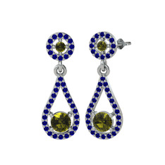 Peridot ve lab safir 18 ayar beyaz altın küpe