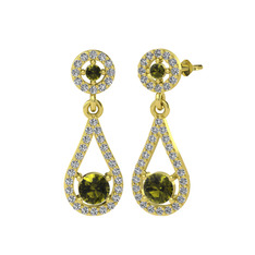 Montezuma Küpe - Peridot ve swarovski 925 ayar altın kaplama gümüş küpe #4mhkm4