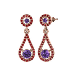 Montezuma Küpe - Ametist ve garnet 18 ayar rose altın küpe #50kgoz