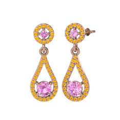 Montezuma Küpe - Pembe kuvars ve sitrin 8 ayar rose altın küpe #5e79h5