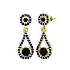 Montezuma Küpe - Siyah zirkon ve lab safir 18 ayar altın küpe #5f2abv