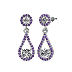 Montezuma Küpe - Swarovski ve ametist 8 ayar beyaz altın küpe #653s3o
