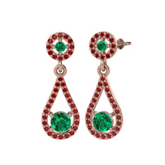 Yeşil kuvars ve garnet 18 ayar rose altın küpe