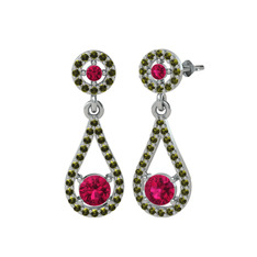 Rodolit garnet ve peridot 8 ayar beyaz altın küpe
