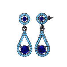 Montezuma Küpe - Lab safir ve akuamarin 925 ayar siyah rodyum kaplama gümüş küpe #7odb2n