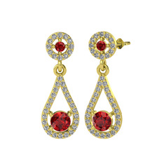 Montezuma Küpe - Garnet ve swarovski 925 ayar altın kaplama gümüş küpe #7pxcsg