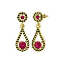 Rodolit garnet ve peridot 925 ayar altın kaplama gümüş küpe