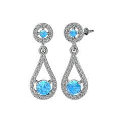 Montezuma Küpe - Akuamarin ve swarovski 8 ayar beyaz altın küpe #823e9w