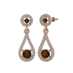 Dumanlı kuvars ve swarovski 14 ayar rose altın küpe