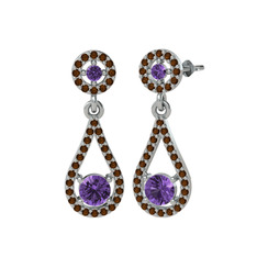 Montezuma Küpe - Ametist ve dumanlı kuvars 18 ayar beyaz altın küpe #8fed19