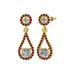 Montezuma Küpe - Swarovski ve kök yakut 18 ayar altın küpe #8jpi04