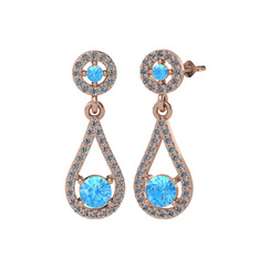 Montezuma Küpe - Akuamarin ve pırlanta 18 ayar rose altın küpe (0.792 karat) #8teq6y