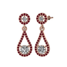 Montezuma Küpe - Swarovski ve kök yakut 925 ayar rose altın kaplama gümüş küpe #935gl2