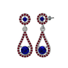 Montezuma Küpe - Lab safir ve kök yakut 14 ayar beyaz altın küpe #9bobn3