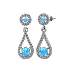 Montezuma Küpe - Akuamarin ve pırlanta 925 ayar gümüş küpe (0.792 karat) #9dg408