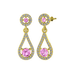 Montezuma Küpe - Pembe kuvars ve swarovski 18 ayar altın küpe #9msvxo