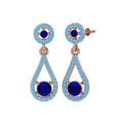 Lab safir ve akuamarin 18 ayar rose altın küpe