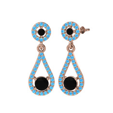 Montezuma Küpe - Siyah zirkon ve akuamarin 18 ayar rose altın küpe #9ui3h5