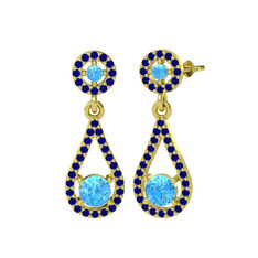 Montezuma Küpe - Akuamarin ve lab safir 14 ayar altın küpe #9wn4aw