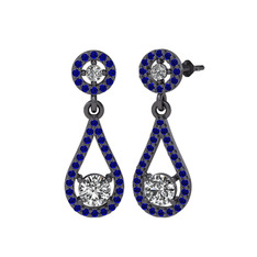 Montezuma Küpe - Swarovski ve lab safir 925 ayar siyah rodyum kaplama gümüş küpe #a7puuu