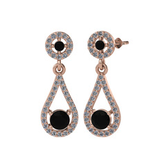 Montezuma Küpe - Siyah zirkon ve pırlanta 14 ayar rose altın küpe (0.792 karat) #am7gxe