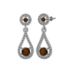 Montezuma Küpe - Dumanlı kuvars ve pırlanta 14 ayar beyaz altın küpe (0.792 karat) #aqo6v5