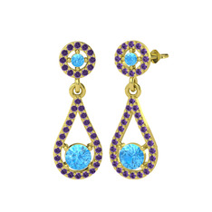 Montezuma Küpe - Akuamarin ve ametist 18 ayar altın küpe #b50q0h