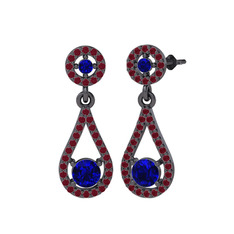 Montezuma Küpe - Lab safir ve kök yakut 925 ayar siyah rodyum kaplama gümüş küpe #b5ajt0