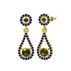 Montezuma Küpe - Peridot ve lab safir 14 ayar altın küpe #biabrd