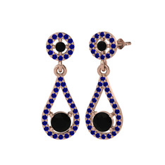 Montezuma Küpe - Siyah zirkon ve lab safir 8 ayar rose altın küpe #bwfiio