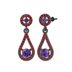 Montezuma Küpe - Ametist ve garnet 925 ayar siyah rodyum kaplama gümüş küpe #c1wu6g