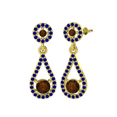 Montezuma Küpe - Dumanlı kuvars ve lab safir 8 ayar altın küpe #cmguui