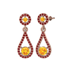 Montezuma Küpe - Sitrin ve garnet 14 ayar rose altın küpe #dc5mat