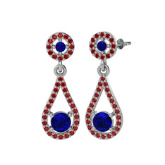 Lab safir ve garnet 14 ayar beyaz altın küpe