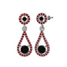 Montezuma Küpe - Siyah zirkon ve garnet 14 ayar beyaz altın küpe #donuyz