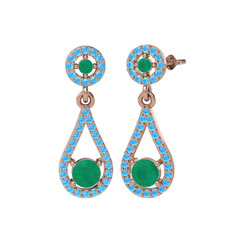 Montezuma Küpe - Kök zümrüt ve akuamarin 18 ayar rose altın küpe #dp2mp8