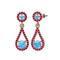 Akuamarin ve rodolit garnet 925 ayar rose altın kaplama gümüş küpe