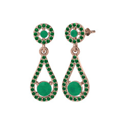 Montezuma Küpe - Kök zümrüt ve yeşil kuvars 14 ayar rose altın küpe #e1rcfh