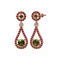 Montezuma Küpe - Peridot ve garnet 14 ayar rose altın küpe #e3jqbm