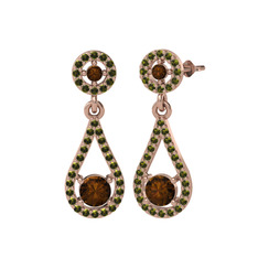 Montezuma Küpe - Dumanlı kuvars ve peridot 18 ayar rose altın küpe #eakc2y