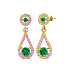 Montezuma Küpe - Yeşil kuvars ve pembe kuvars 14 ayar altın küpe #efbuv5