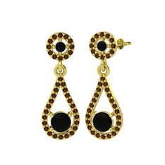 Montezuma Küpe - Siyah zirkon ve dumanlı kuvars 14 ayar altın küpe #elz3ha