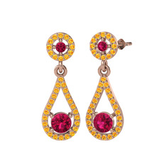 Rodolit garnet ve sitrin 18 ayar rose altın küpe