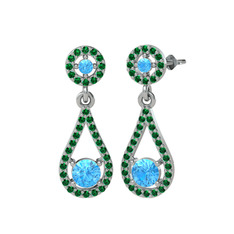 Montezuma Küpe - Akuamarin ve yeşil kuvars 14 ayar beyaz altın küpe #epn4a7