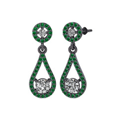 Montezuma Küpe - Swarovski ve yeşil kuvars 925 ayar siyah rodyum kaplama gümüş küpe #eqfryb