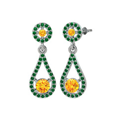 Montezuma Küpe - Sitrin ve yeşil kuvars 8 ayar beyaz altın küpe #etnc0v