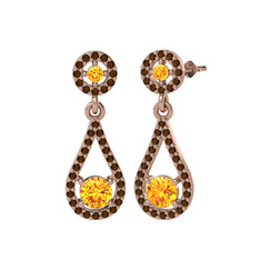 Montezuma Küpe - Sitrin ve dumanlı kuvars 8 ayar rose altın küpe #eylgq8